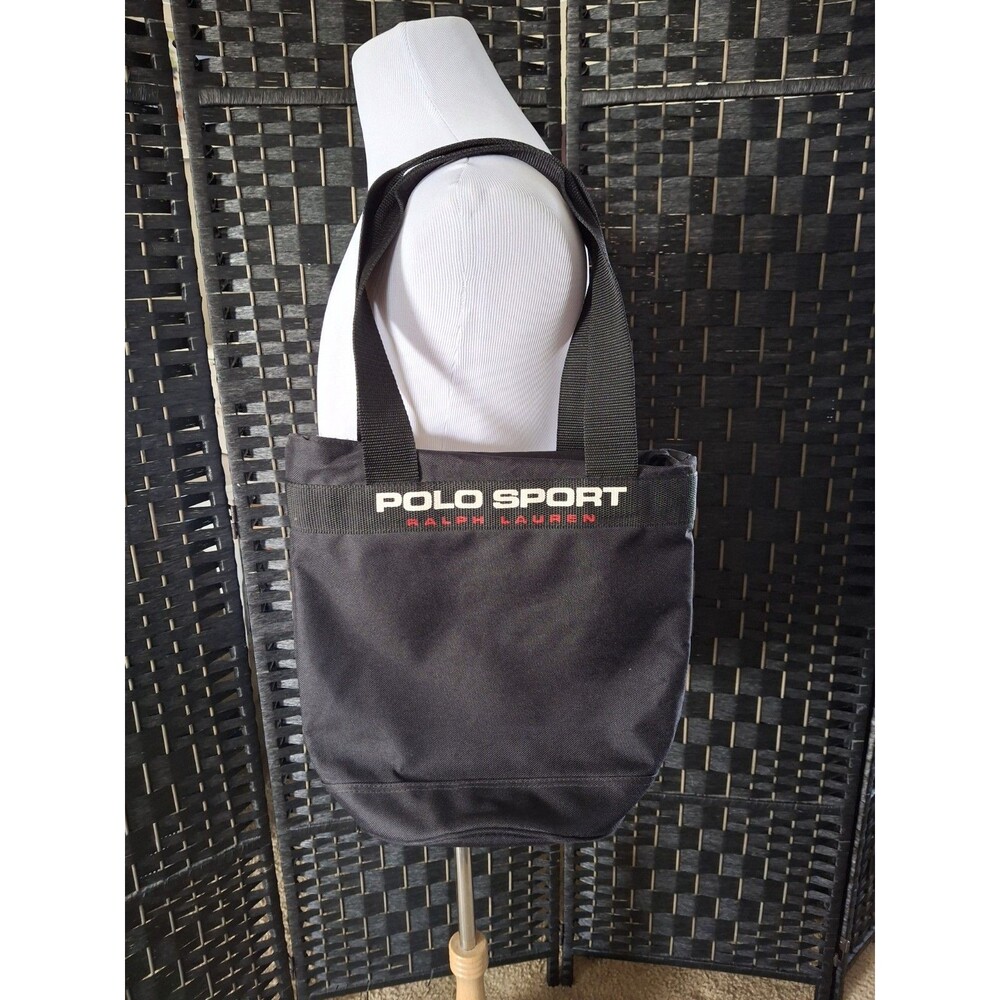 Vintage 90s Polo Sport Black Tote Bag Womens Spellout Y2K Streetwear Hip Hop
